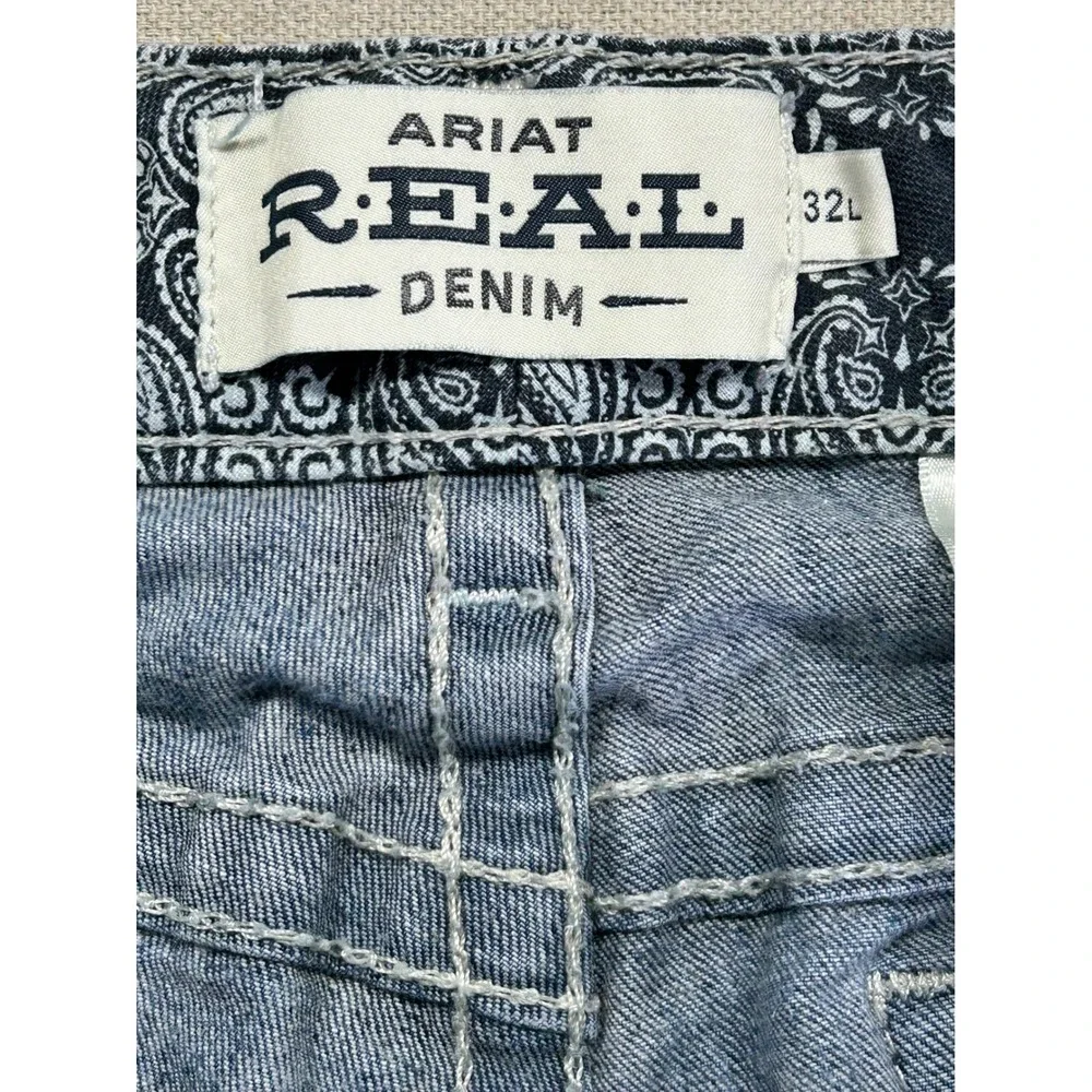 Ariat Men's‎ 32L Denim Jeans Ocean Real Straight Heavy Stitch Western Wear